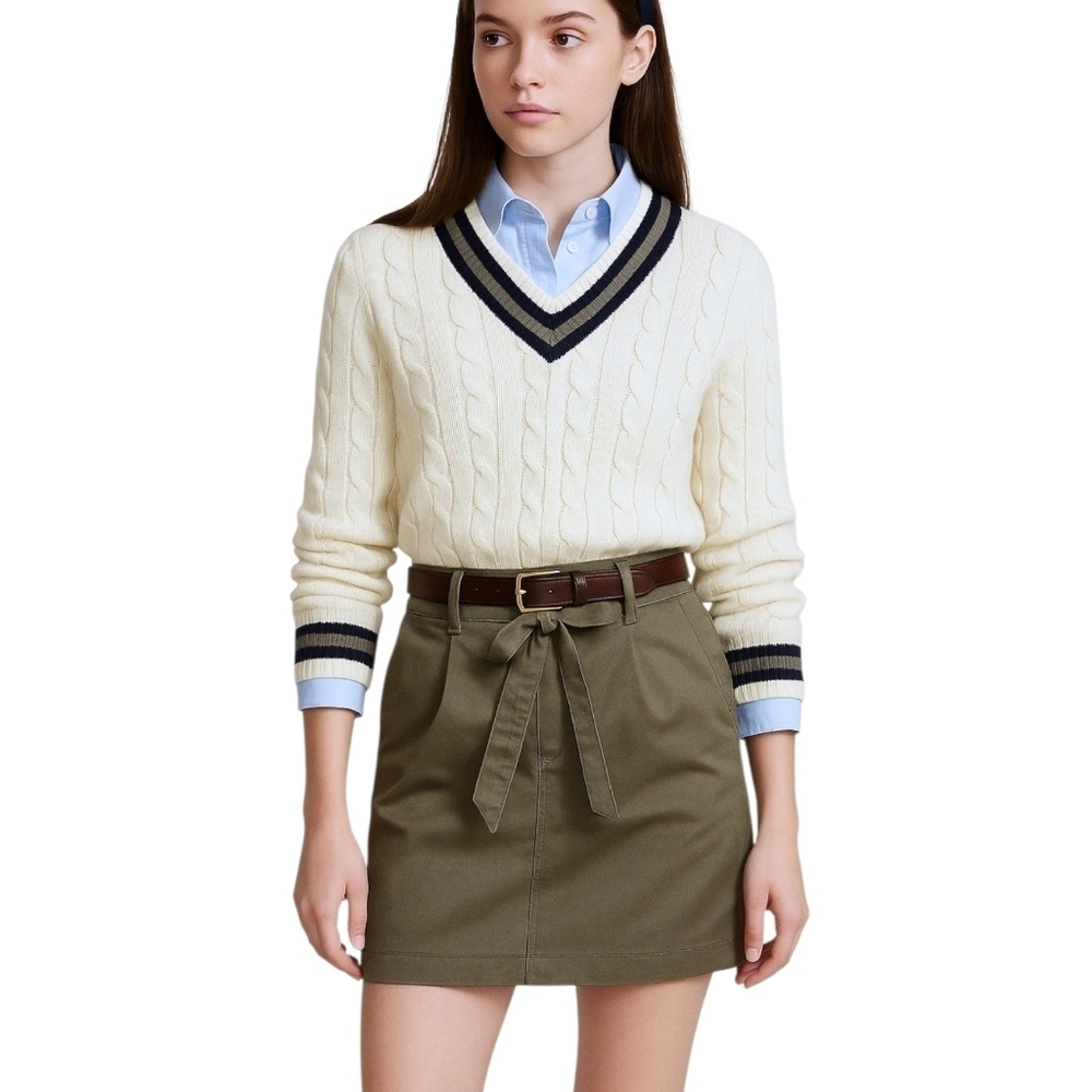 Banana Republic Belted Paperbag Mini Skirt 4 Olive Green Forest Preppy Academia